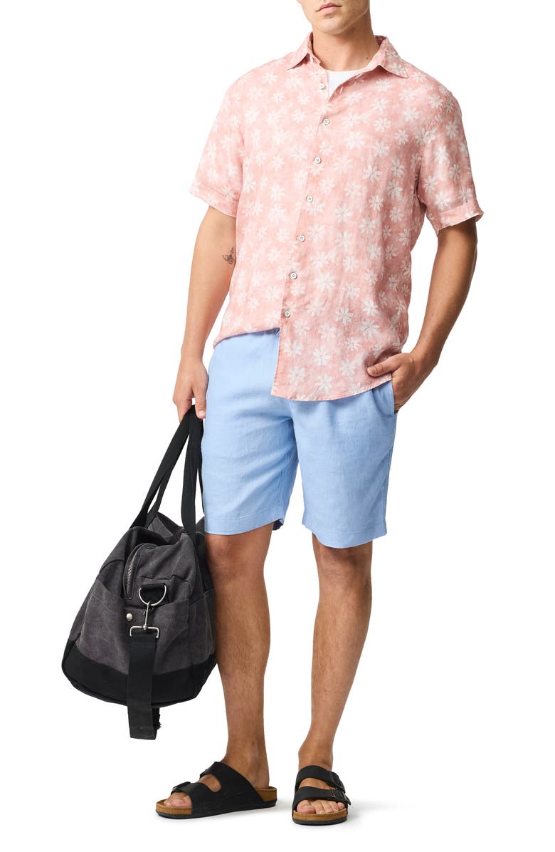 Rodd & Gunn Belleknowes Original Fit Floral Short Sleeve Linen Button-Up Shirt, Alternate, color, Flamingo