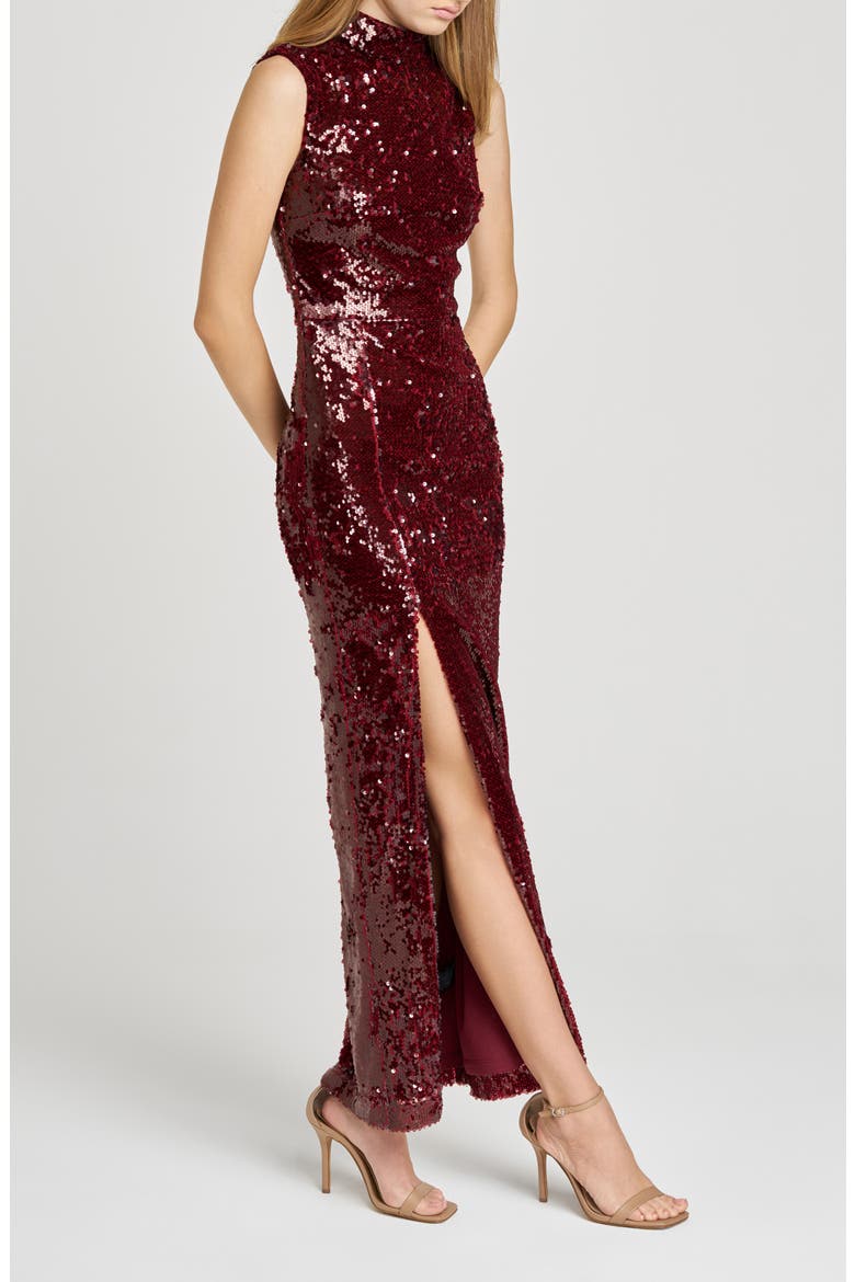 Ivy Sequin Mock Neck Sleeveless Sheath Cocktail Dress, Alternate, color, BURGUNDY
