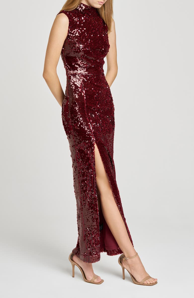 WAYF Ivy Sequin Mock Neck Sleeveless Sheath Cocktail Dress, Alternate, color, Burgundy