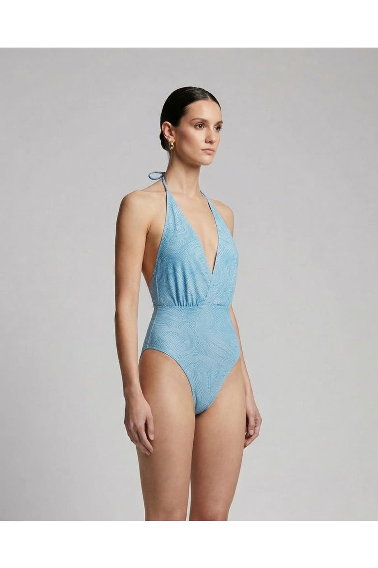 Crochet Paisley Womens Halter One-Piece Swimsuit, Alternate, color, Crochet Paisley Teal