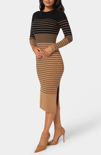 Stripe Rib Knit Long Sleeve Sweater Dress