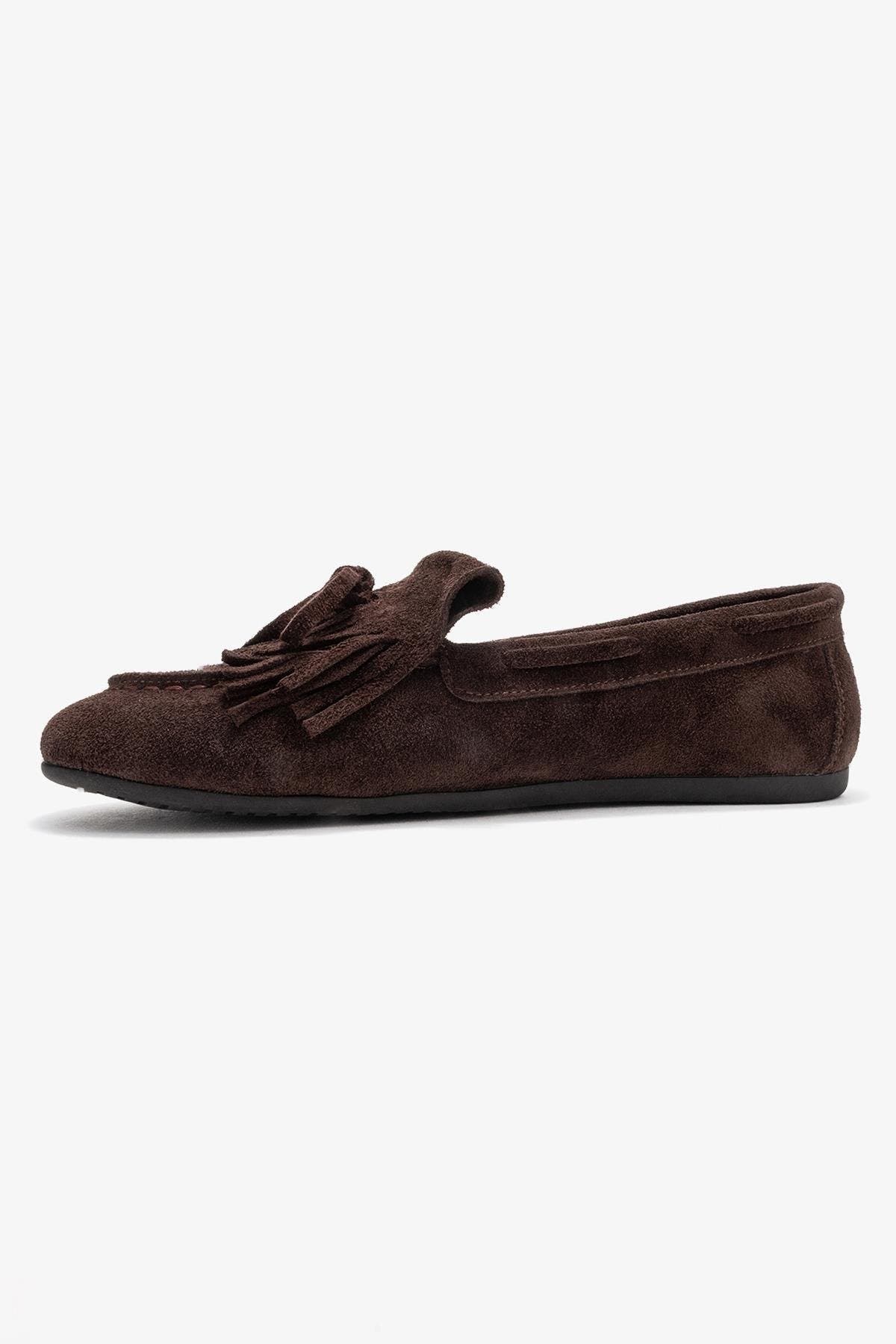 Forever & Always Shoes Axeli Leather Tassel Loafer, Alternate, color, Brown Suede Leather