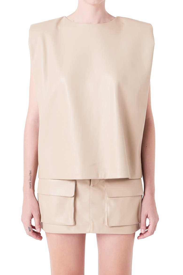 Padded Shoulder Blouson Top, Alternate, color, TAUPE
