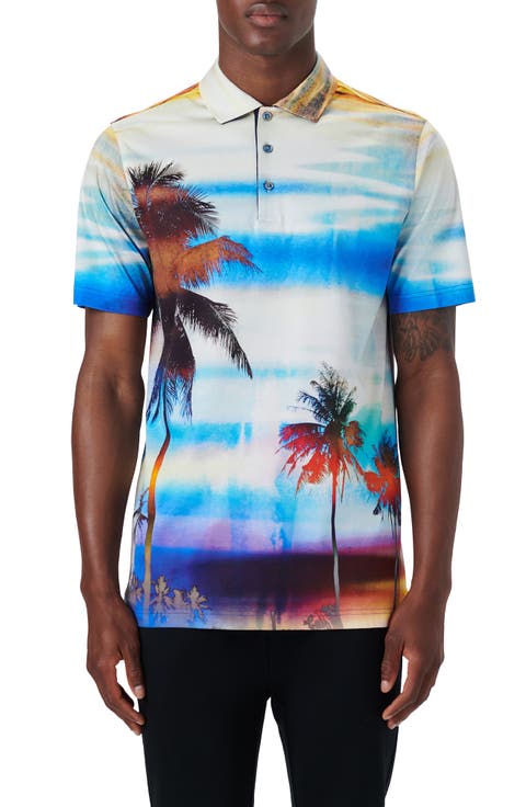 Hendrix Digital Palm Tree Print Cotton Polo