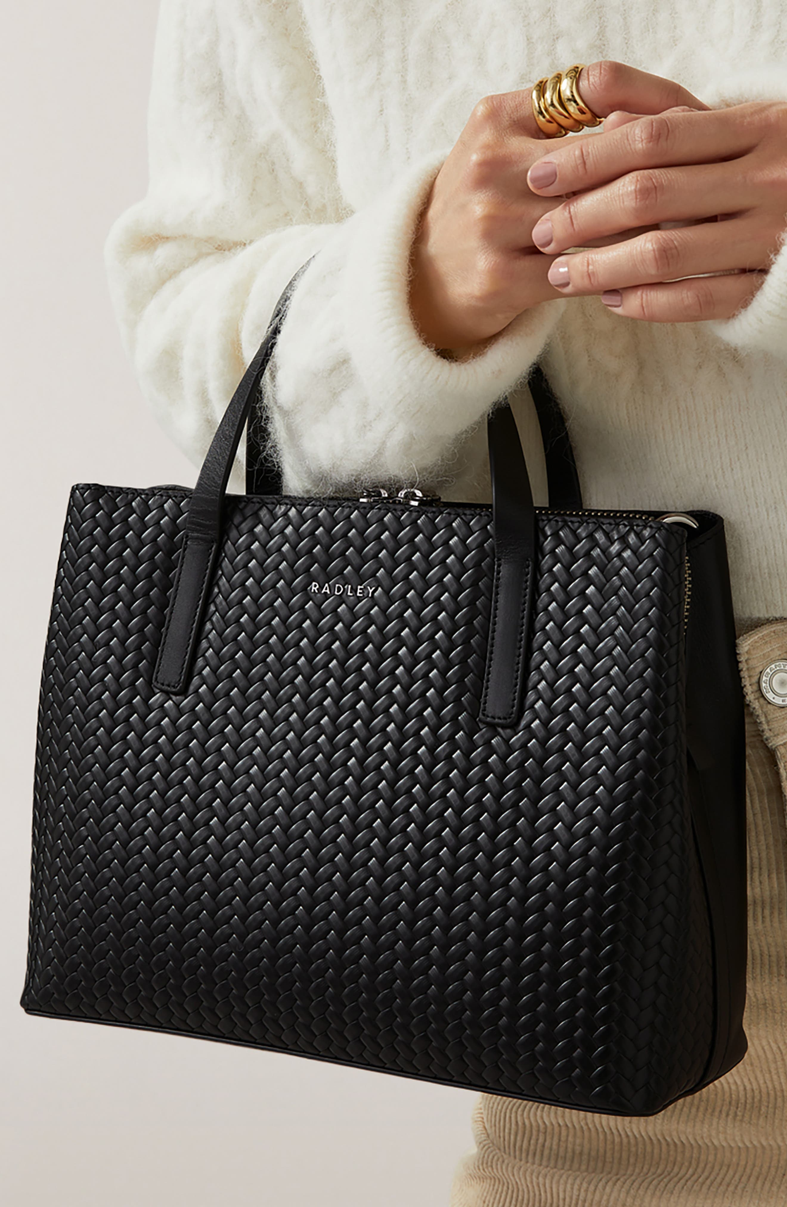 Radley Medium Duke's Place Woven Leather Satchel, Alternate, color, Black