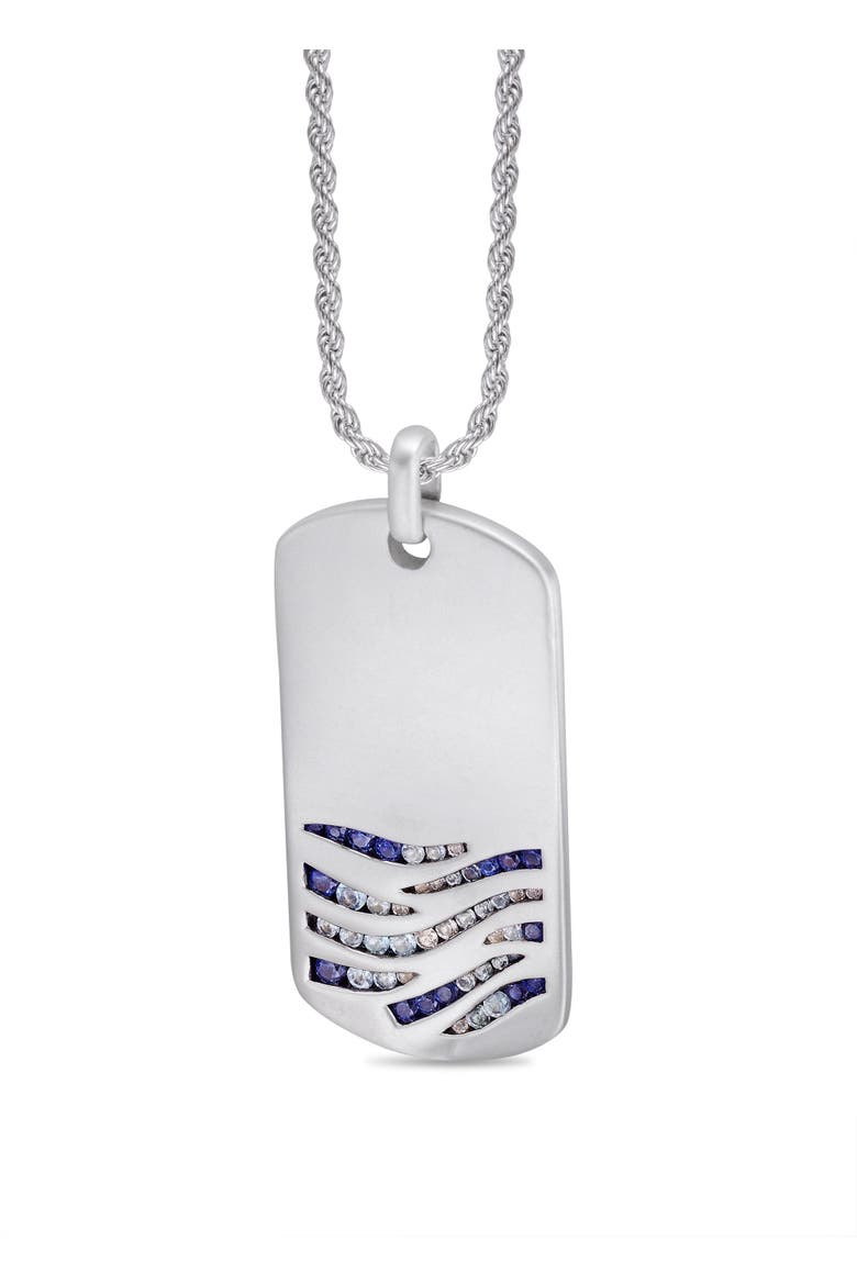 Deep Blue Sea Sapphire & Topaz Silver Tag Necklace, Alternate, color, Silver