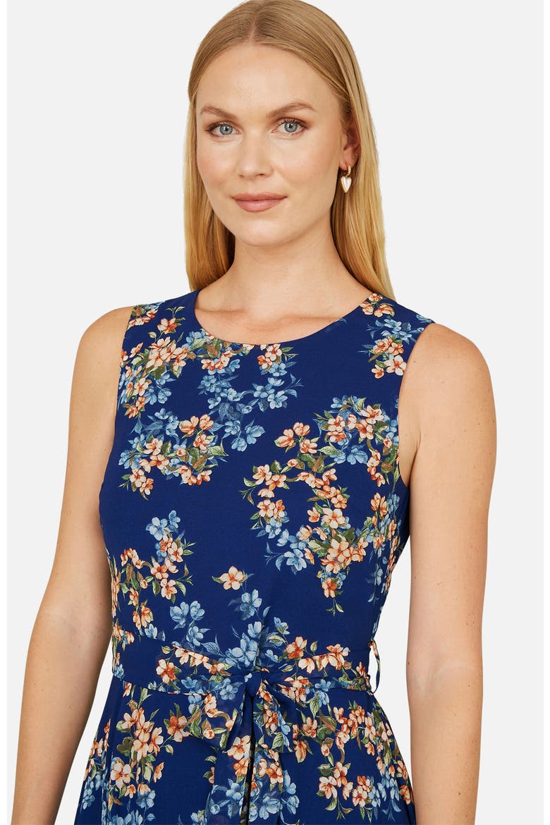 Floral Skater Sleeveless Midi Dress, Alternate, color, Blue