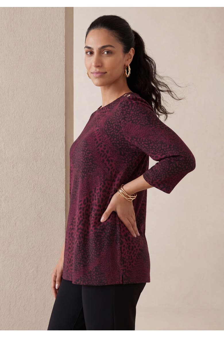 Stretch Cotton Boatneck Tunic, Alternate, color, BURGUNDY ANIMAL PATCHWORK