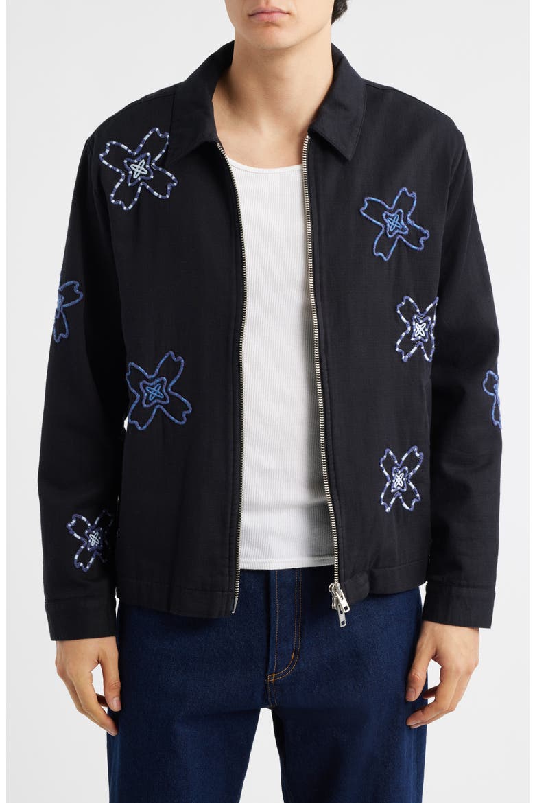 Eldon Floral Cotton Twill Jacket, Main, color, BLACK