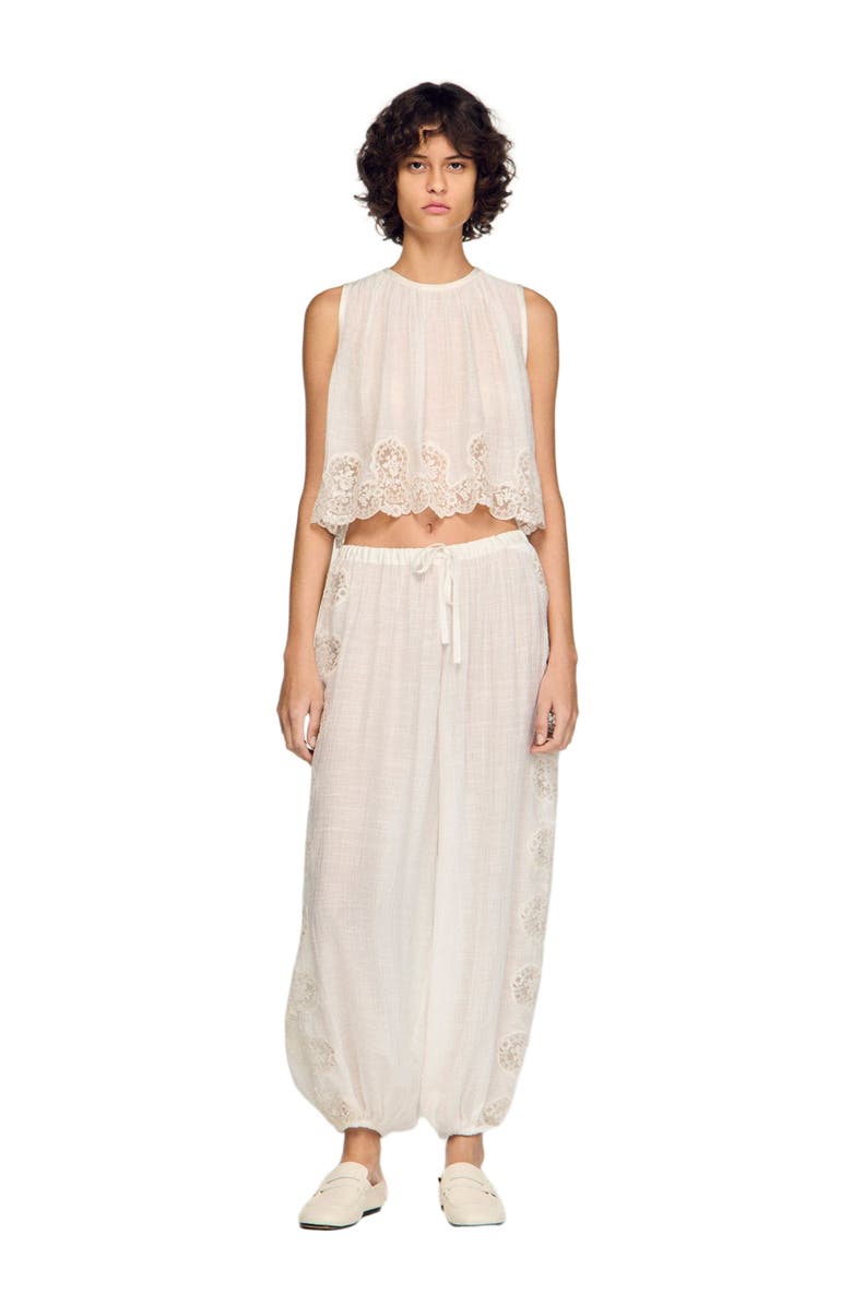 SANDRO Crepon crop top, Alternate, color, White