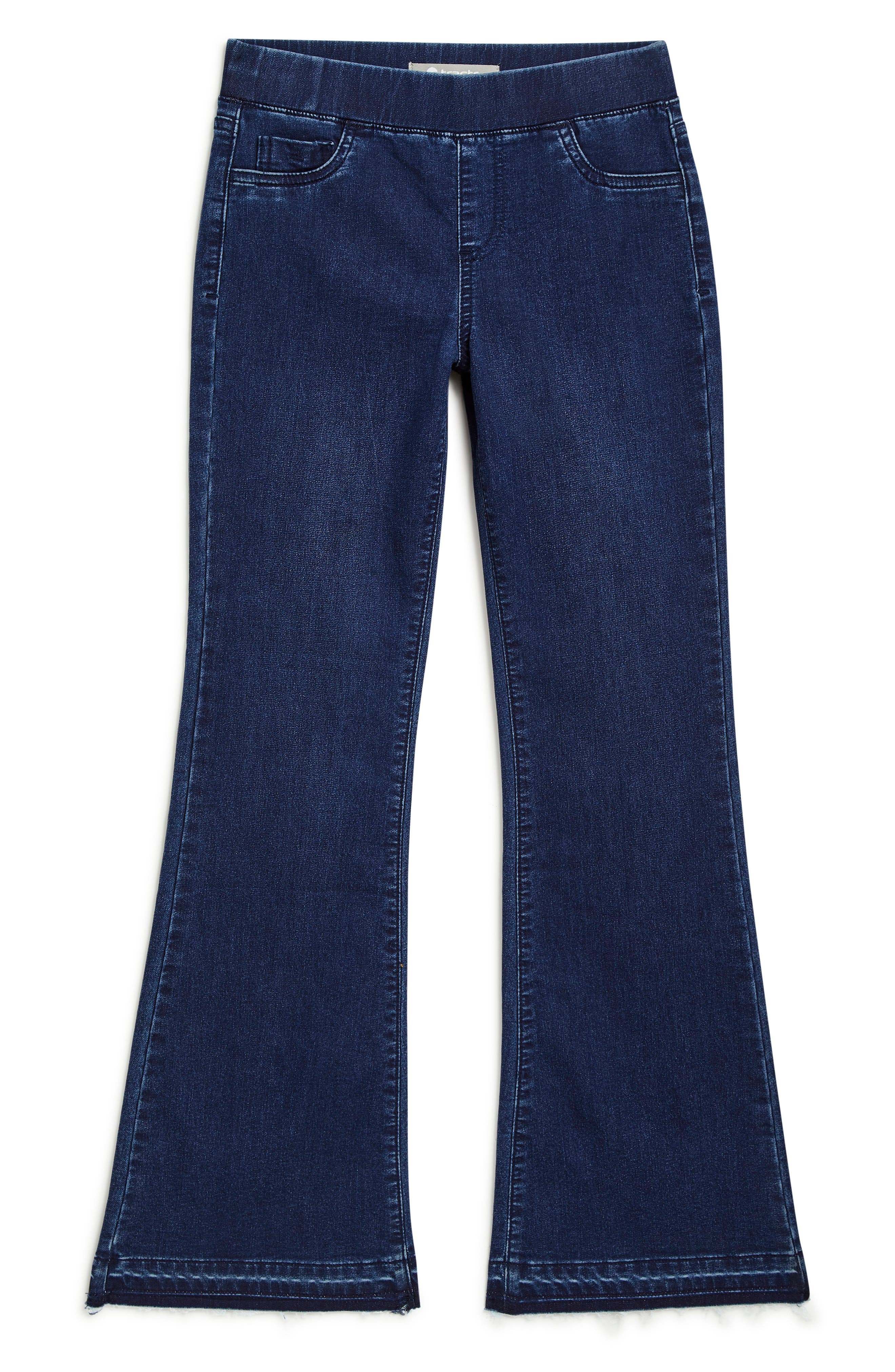 Tractr Kids' Pull-On Released Hem Flare Jeans in Dark Inidigo Wash 