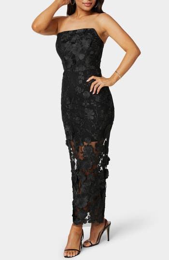 Strapless 3D Floral Lace Maxi Dress