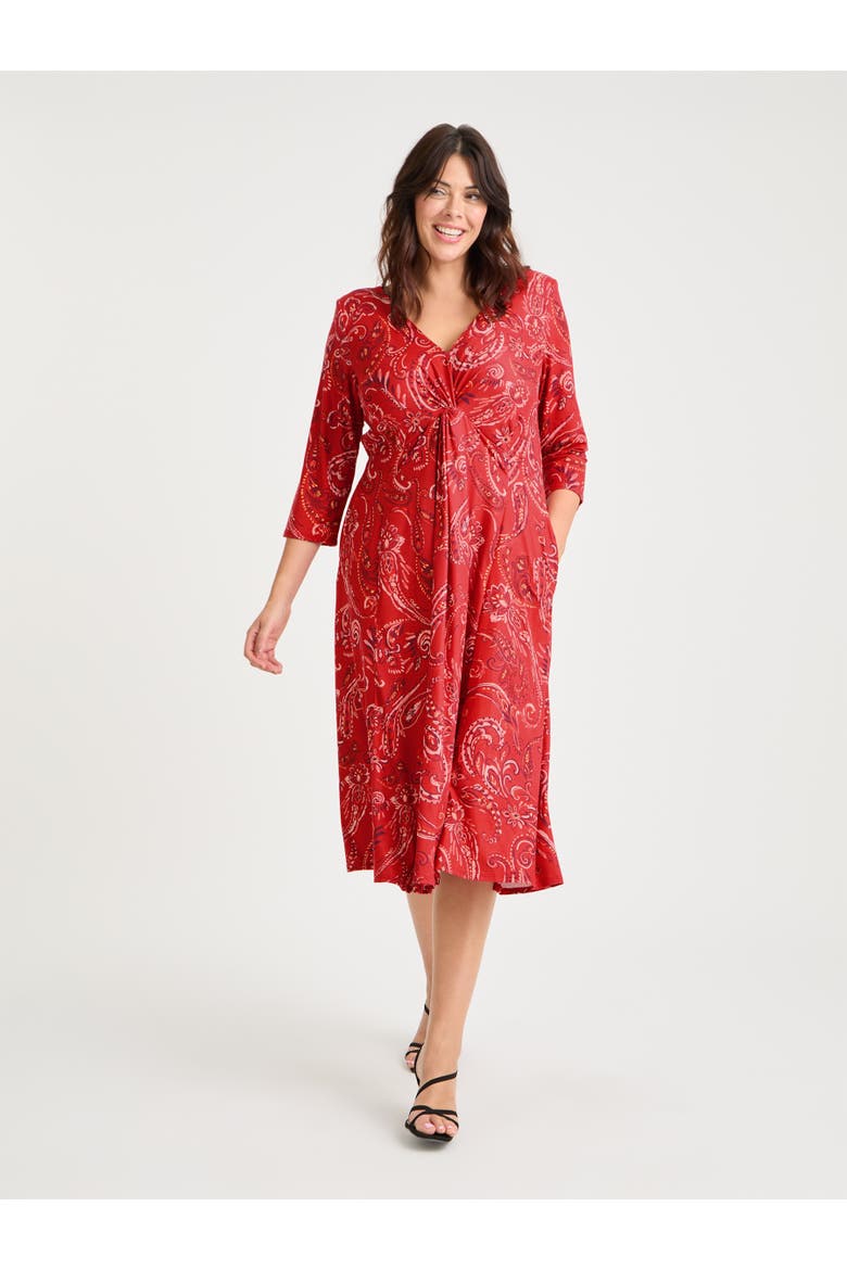 Claudia Peach Touch Knot Front Dress, Main, color, Red Paisley