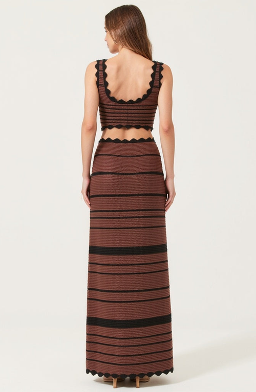 Modenaire Scallop Trim Crochet Crop Top And Maxi Skirt Set In Multi