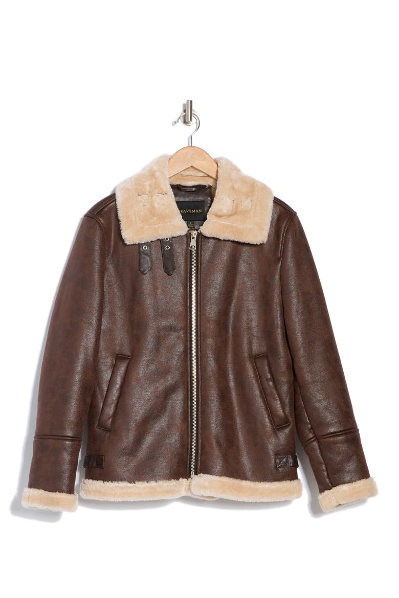 Faux Shearling Lined Bomber Jacket, Alternate, color, DARK BROWN