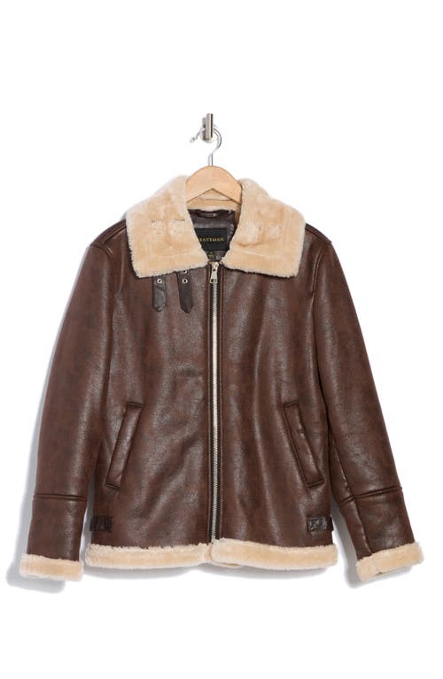 Braveman Faux Shearling Lined Bomber Jacket In Dark Brown