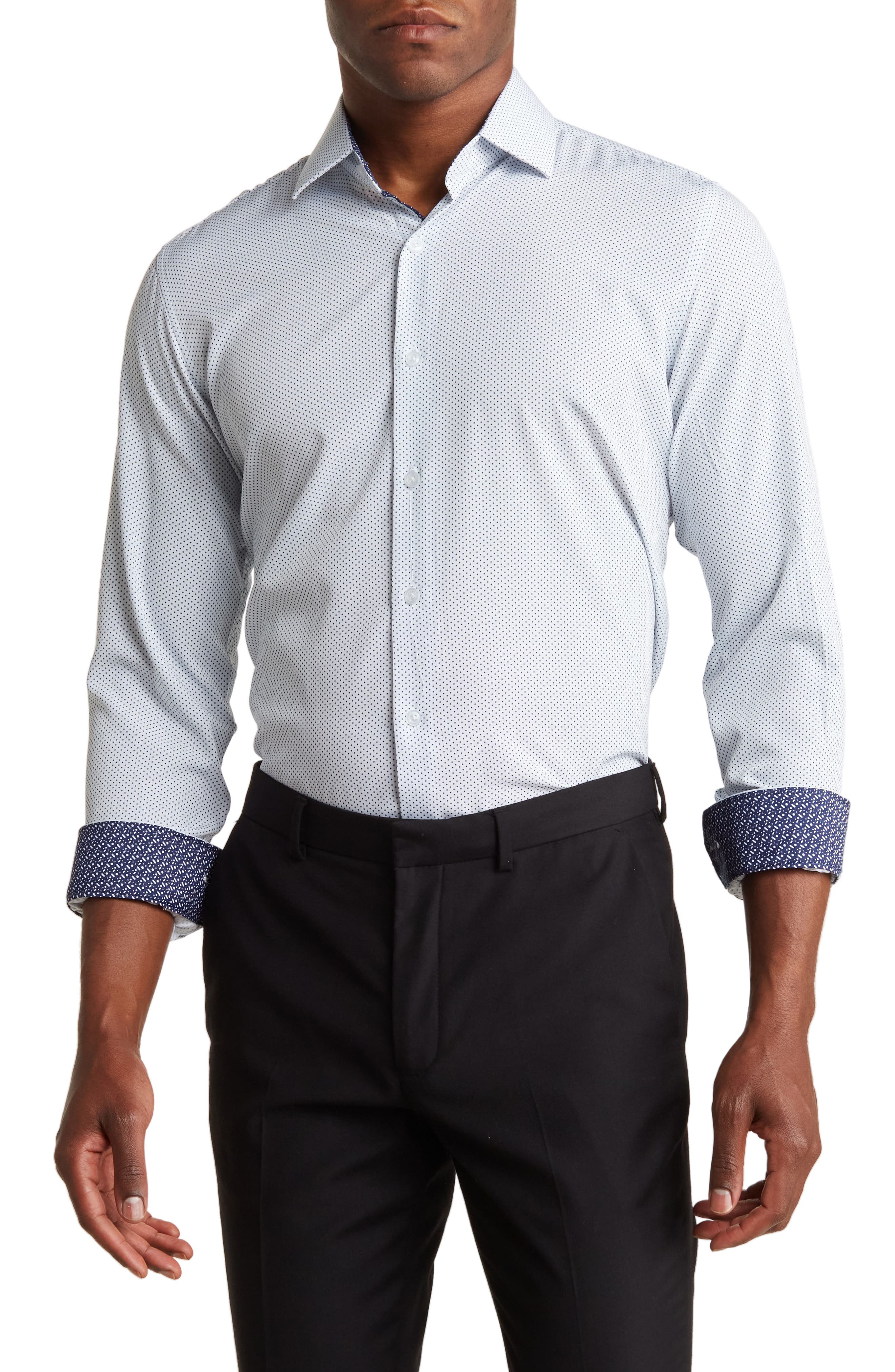TOM BAINE Regular Fit Performance Stretch Long Sleeve Button Front Shirt