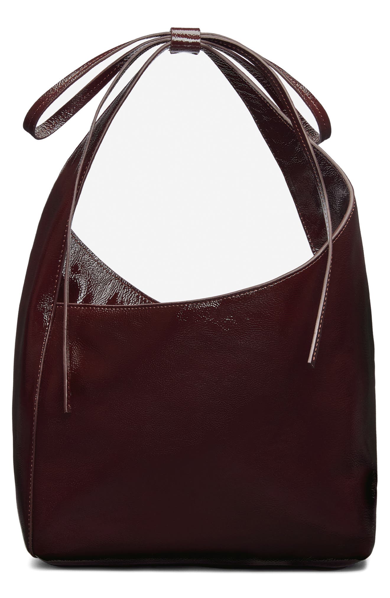 Reformation Small Vittoria Leather Tote, Main, color, Rum Raisin Crinkle Patent