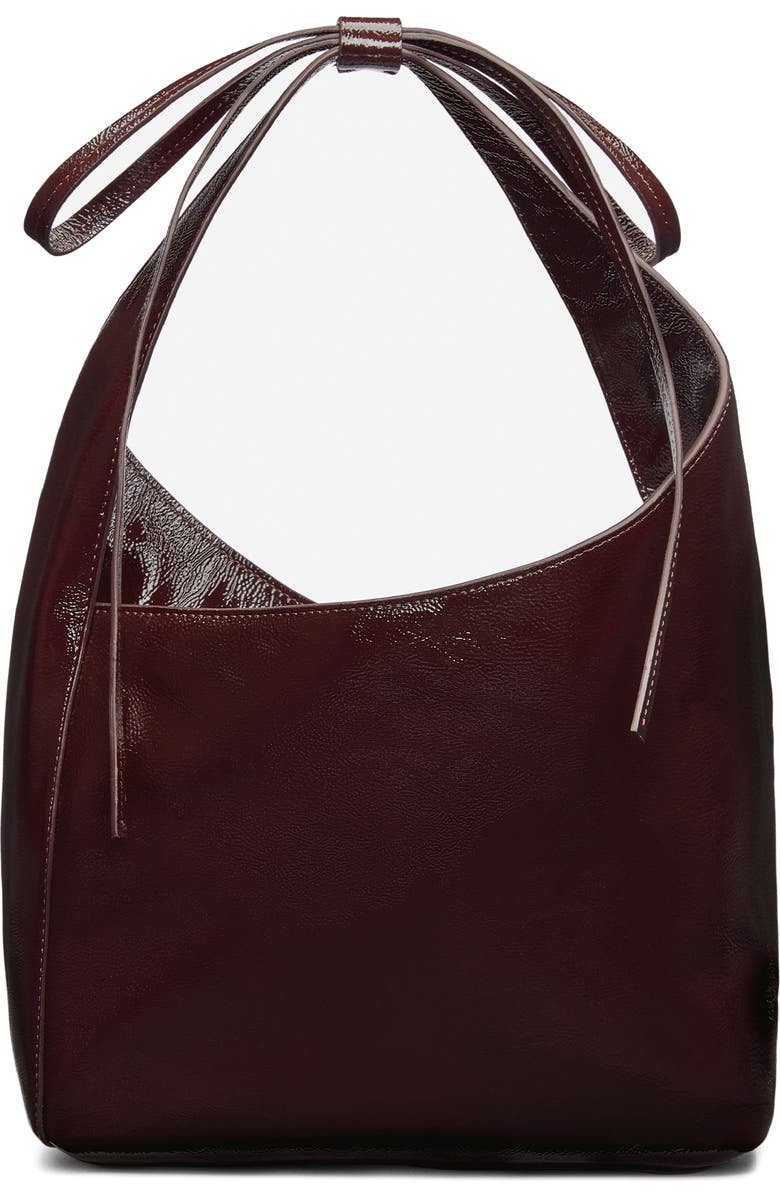 Reformation Small Vittoria Leather Tote, Main, color, Rum Raisin Crinkle Patent
