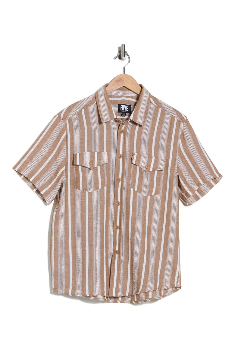 Stripe Short Sleeve Button-Up Shirt, Alternate, color, TAN