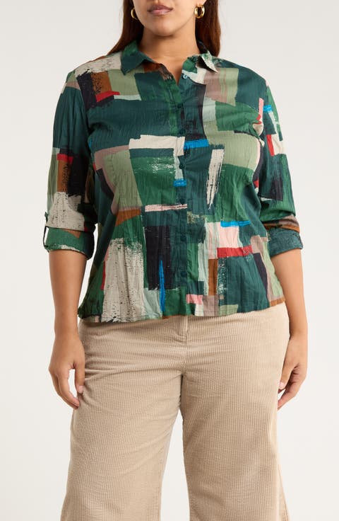 Larissa Printed Organic Cotton Button-Up Shirt (Plus)