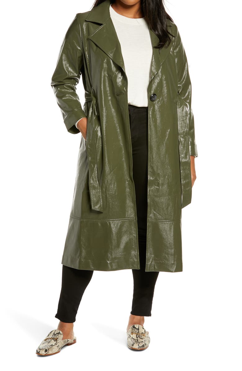Leith Faux Patent Leather Trench Coat, Main, color,