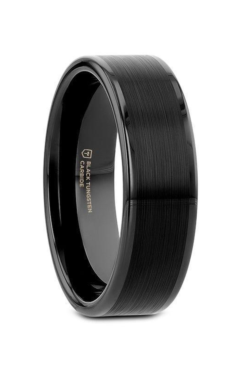 Vulcan Flat Tungsten Ring With Brushed Center and Polished Edges