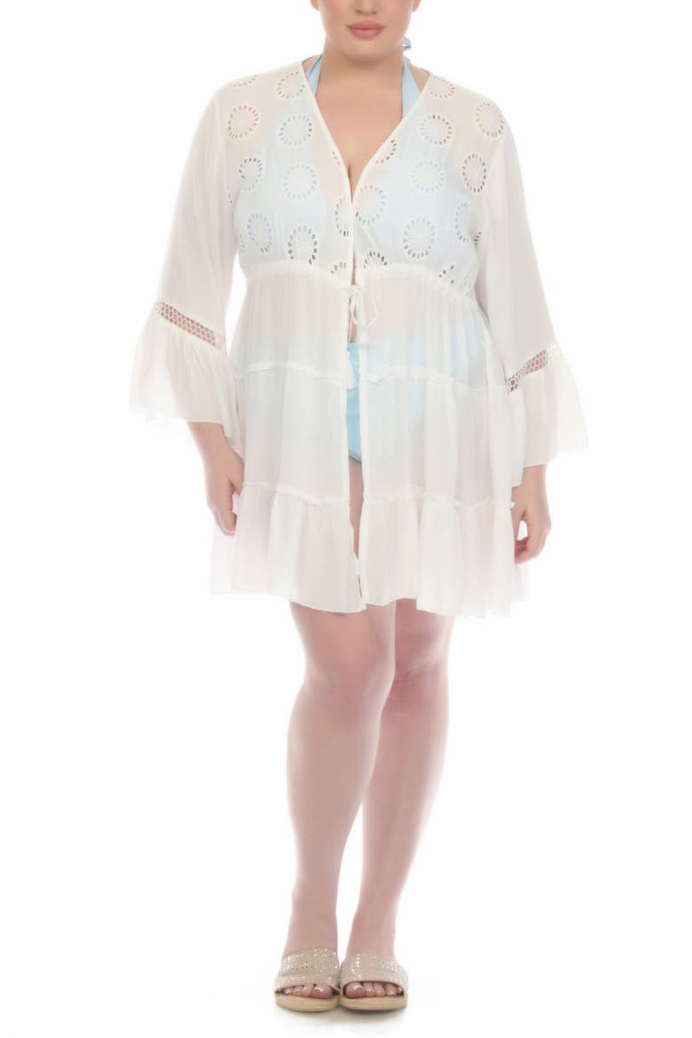 Tiered Tie Front Cover-Up Duster, Alternate, color, WHITE