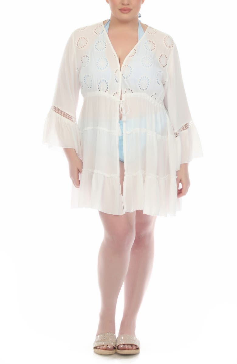 BOHO ME Tiered Tie Front Cover-Up Duster, Alternate, color, White
