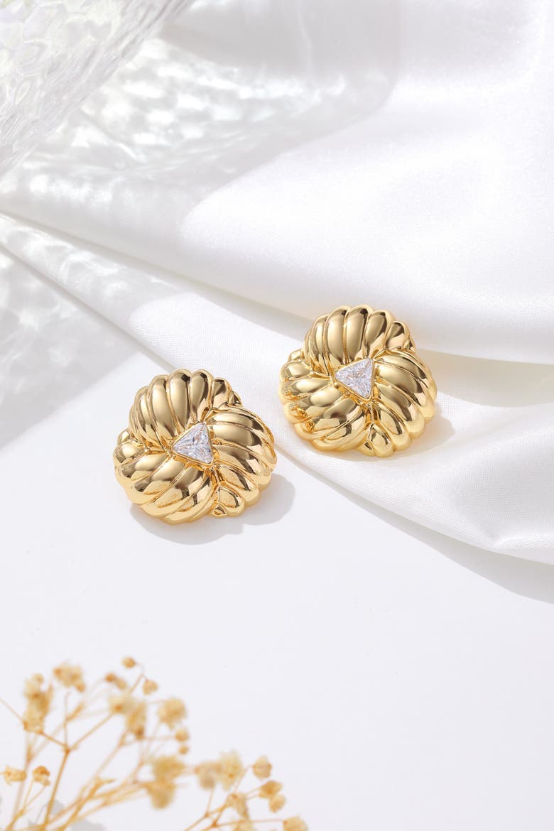 Clover Designed Stud Earrings, Alternate, color, Gold