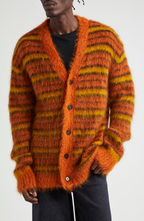 Stripe V-Neck Mohair & Wool Blend Cardigan