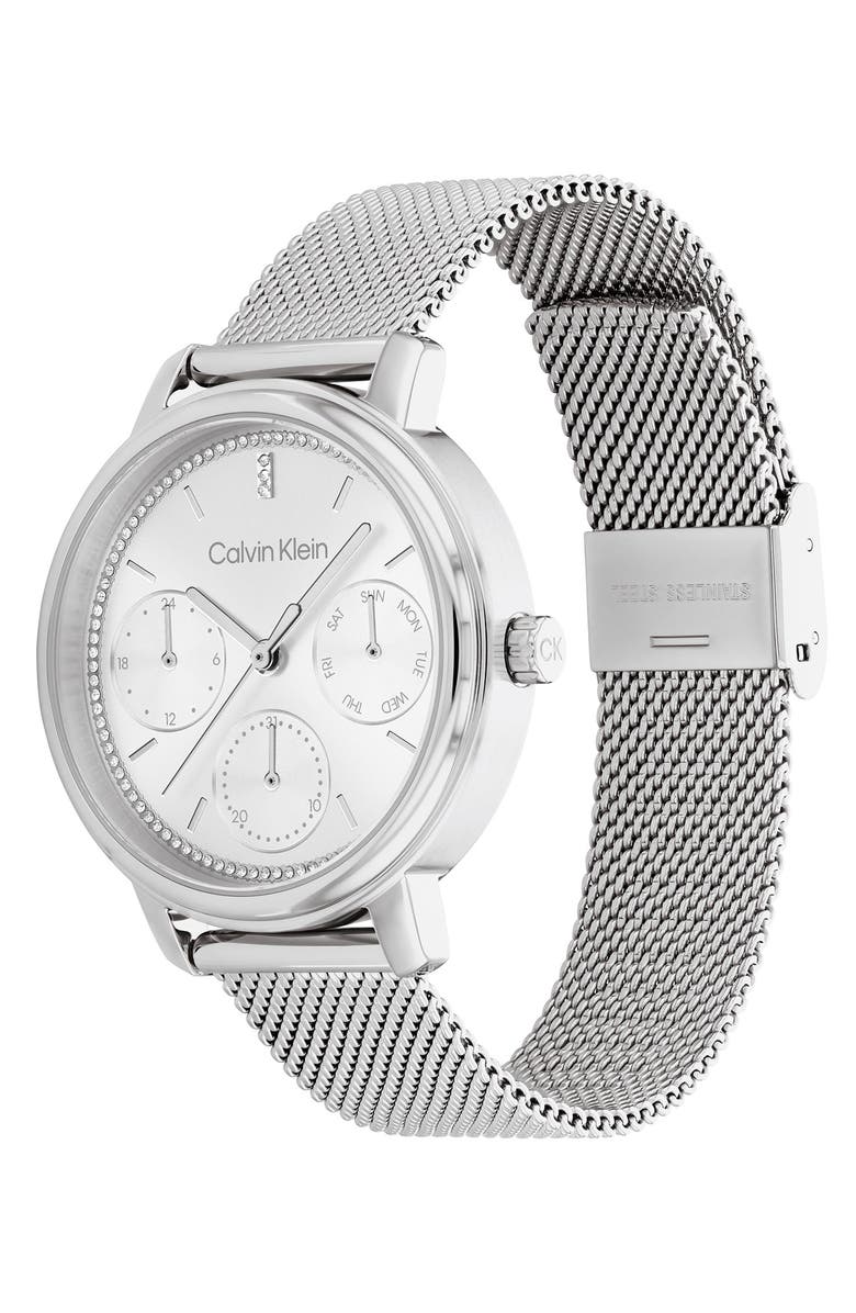 Calvin Klein Shimmer Mesh Strap Watch, 36mm, Alternate, color, Silver