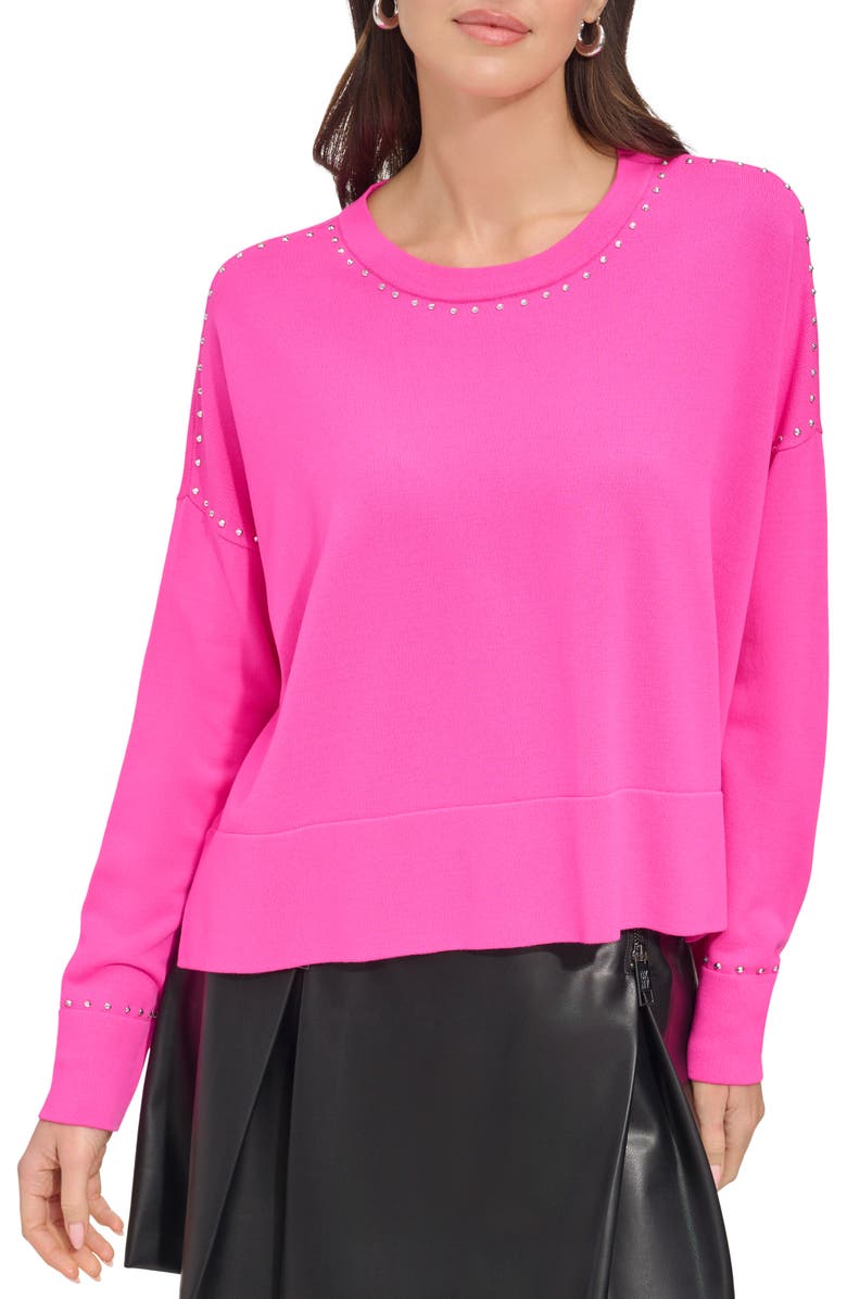DKNY Stud Detail Crewneck Sweater, Main, color, 