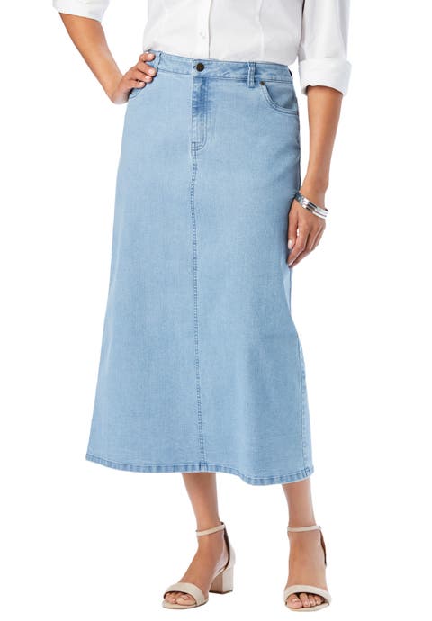 True Fit Stretch Denim Midi Skirt (Plus)