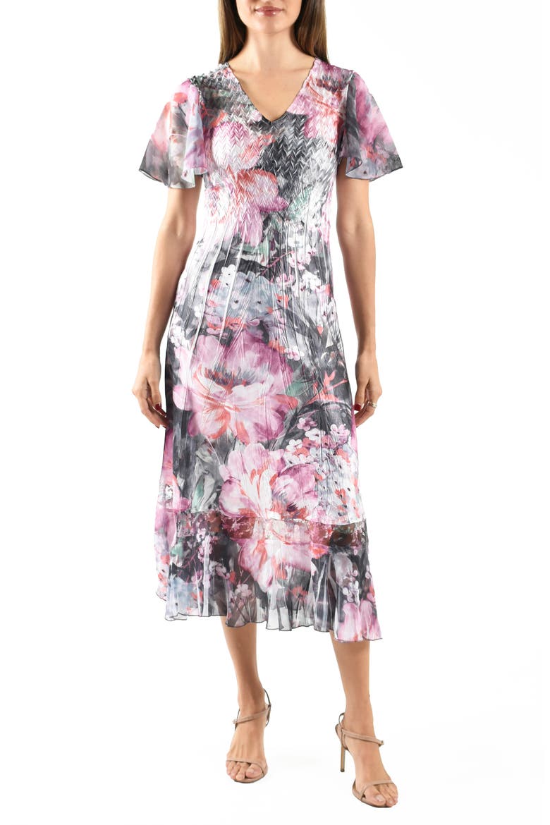 Flutter Sleeve Chiffon & Charmeuse Cocktail Dress, Main, color, PINK ANNAMI