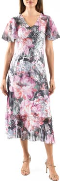 Komarov Flutter Sleeve Chiffon & Charmeuse Cocktail Dress