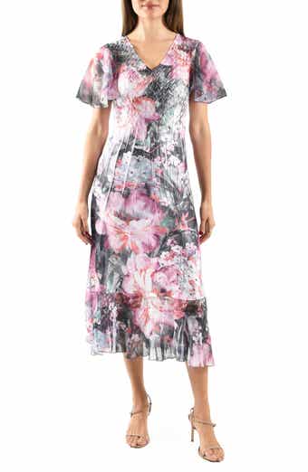 Komarov Flutter Sleeve Chiffon & Charmeuse Cocktail Dress