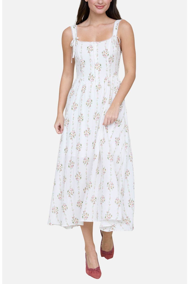 Lace Trim Corset Fit & Flare Dress, Main, color, IVORY MULTI