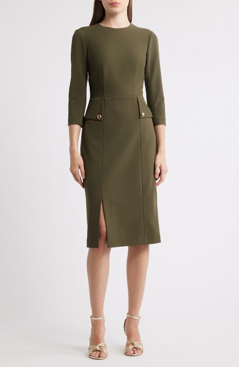 Eliza J Pocket Detail Sheath Dress, Main, color, Olive