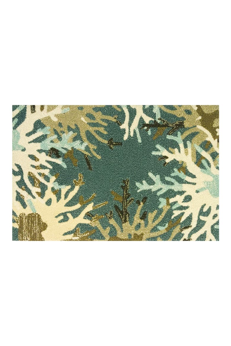 Coral Border Indoor/Outdoor Doormat, Main, color, AQUA TAN WHITE