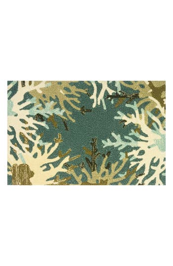 R16 Home Coral Border Indoor/outdoor Doormat In Aqua Tan White