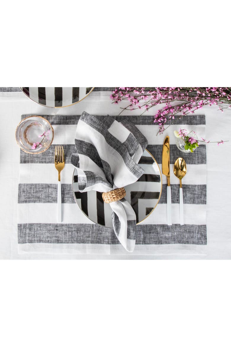 Linen Dinner Napkins Set of 4, 20 x 20" - Cabana Stripe, Alternate, color, Black and White