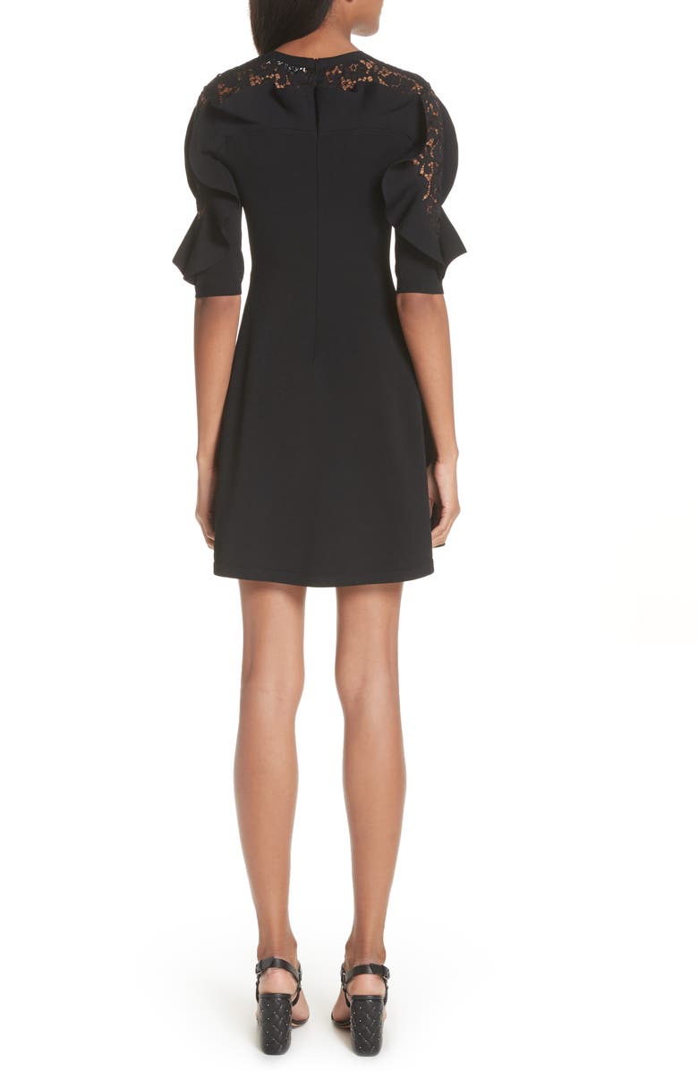 Valentino Garavani Valentino Lace Inset Ruffle Sleeve Dress, Alternate, color, 