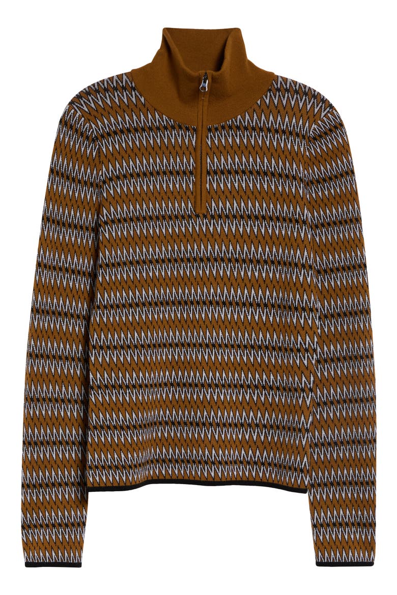 Kim Merino Wool Jacquard Half Zip Sweater, Main, color, COGNAC