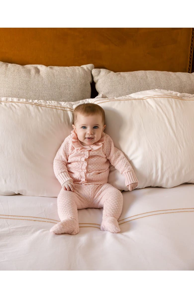 MiniMoi Cotton Knit Cardigan and Footed Pant, Alternate, color, Baby Pink