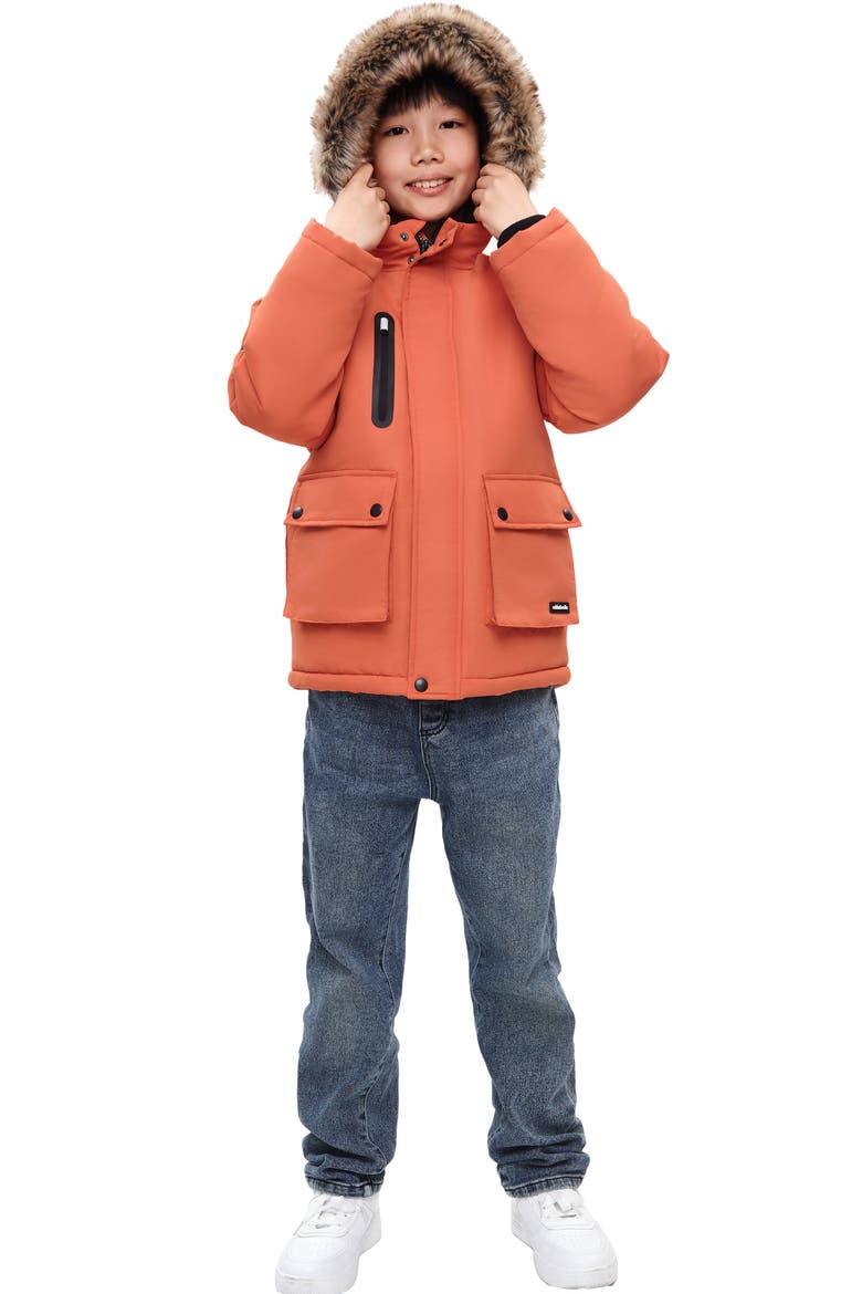 Kids' Parka Jacket with Insulated Hood, Alternate, color, Orange