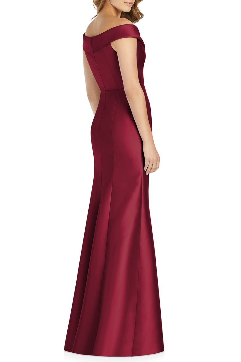 Portrait Collar Satin Trumpet Gown, Alternate, color, BURGUNDY