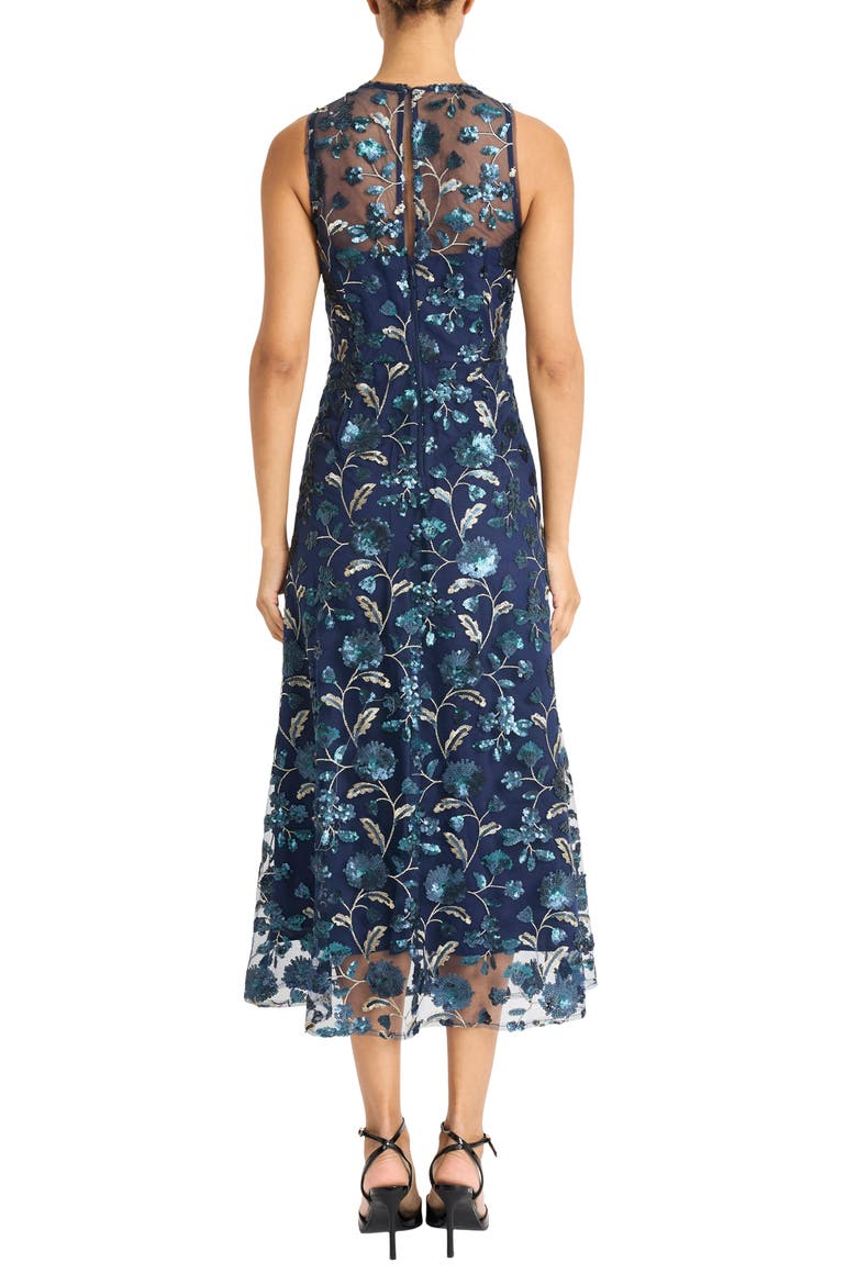 Sequin & Bead Illusion Sleeveless Midi Dress, Alternate, color, NAVY/ SILVER