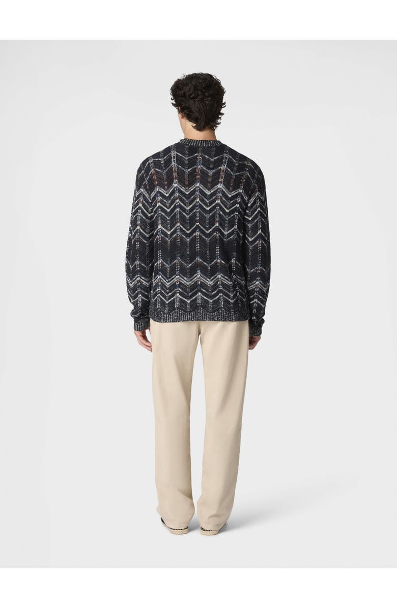 Missoni Cotton Chevron Cardigan With Ribbed Trims, Alternate, color, Blue