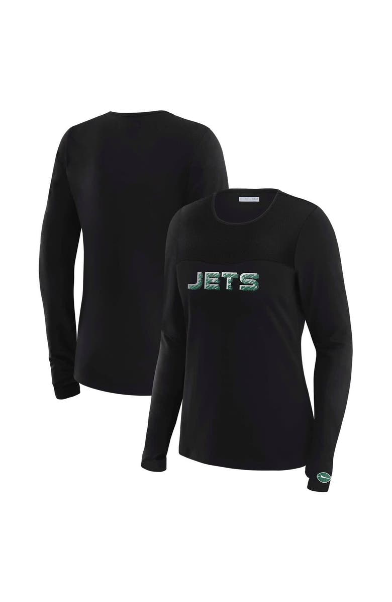 WEAR by Erin Andrews Women's WEAR by Erin Andrews x Gracie Hunt Black New York Jets Mesh Panel Long Sleeve T-Shirt, Main, color, Black
